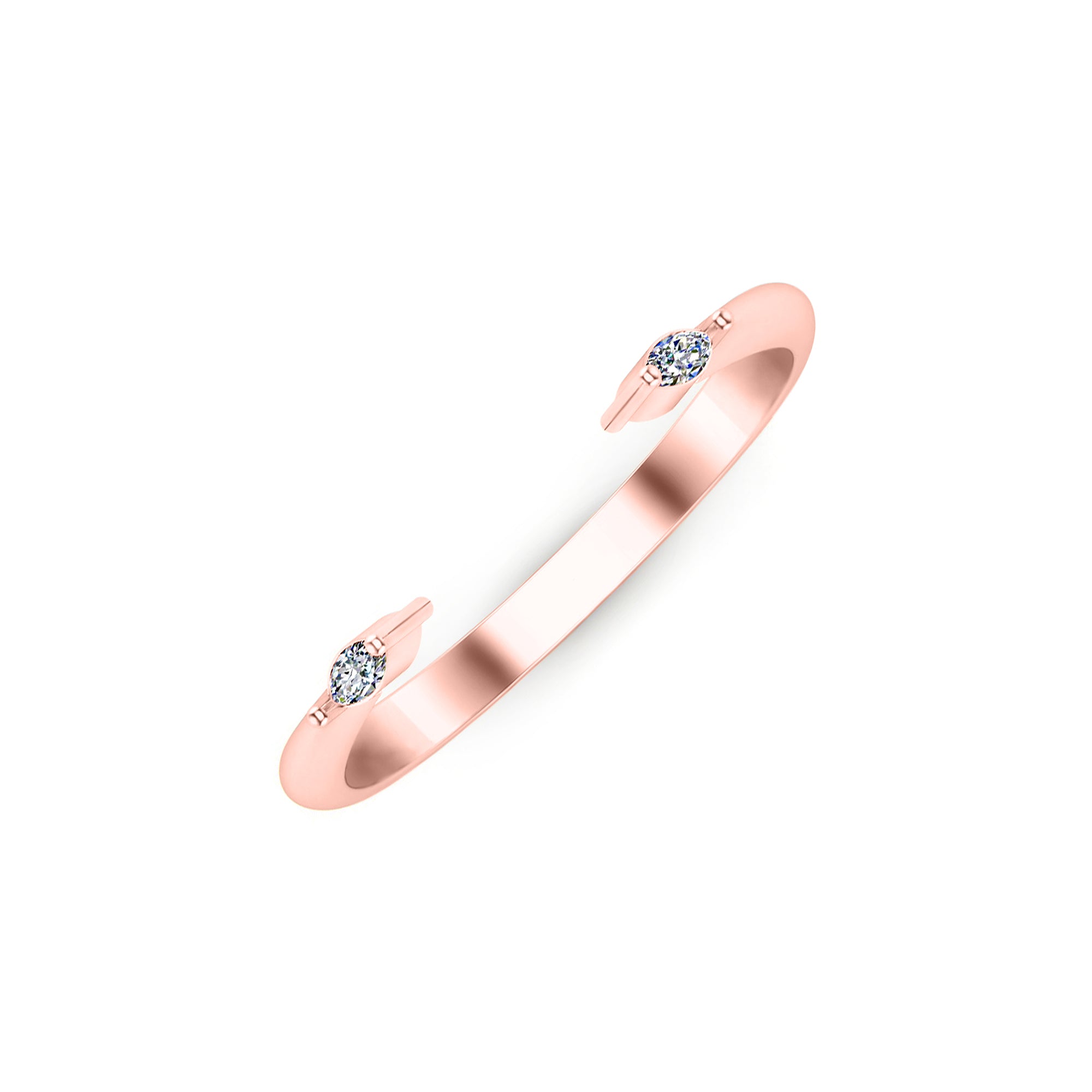RKC Marquise Cut Moissanit Zwei-Steine-Ring für Damen mit offenem Band, 925er-Sterlingsilber, Gelbgold mit einem Gewicht von 1,70 g, Breite 2,40 mm