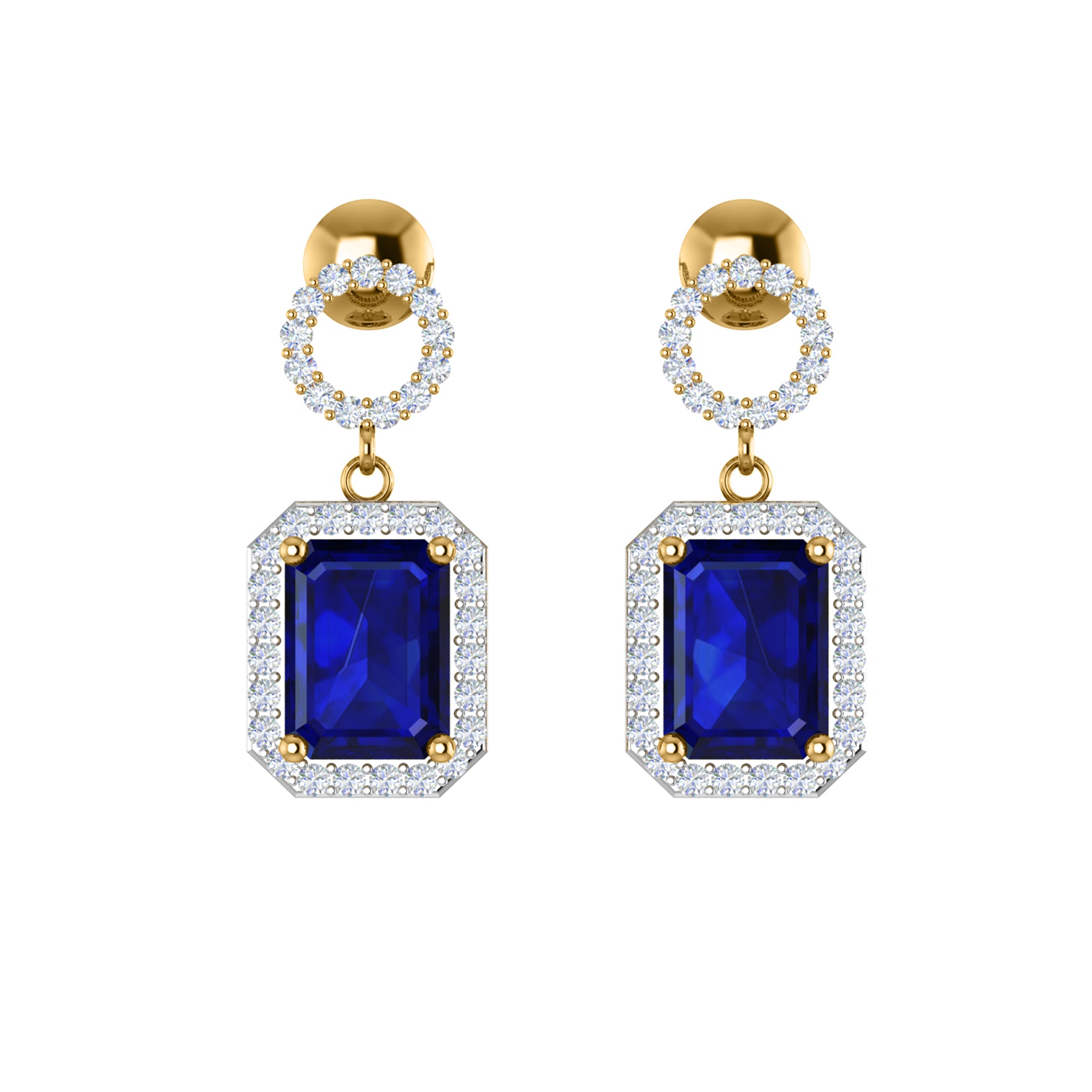 RKC 925 Sterling Silver Drop Ciondola Halo Orecchino da donna in oro giallo 14k su peso 3,20 altezza 19,60 mm