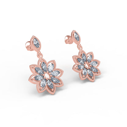 Orecchino da donna a goccia marquise in argento sterling RKC 925 con rosa 14k su peso 6,50 GM, altezza 32,50 mm