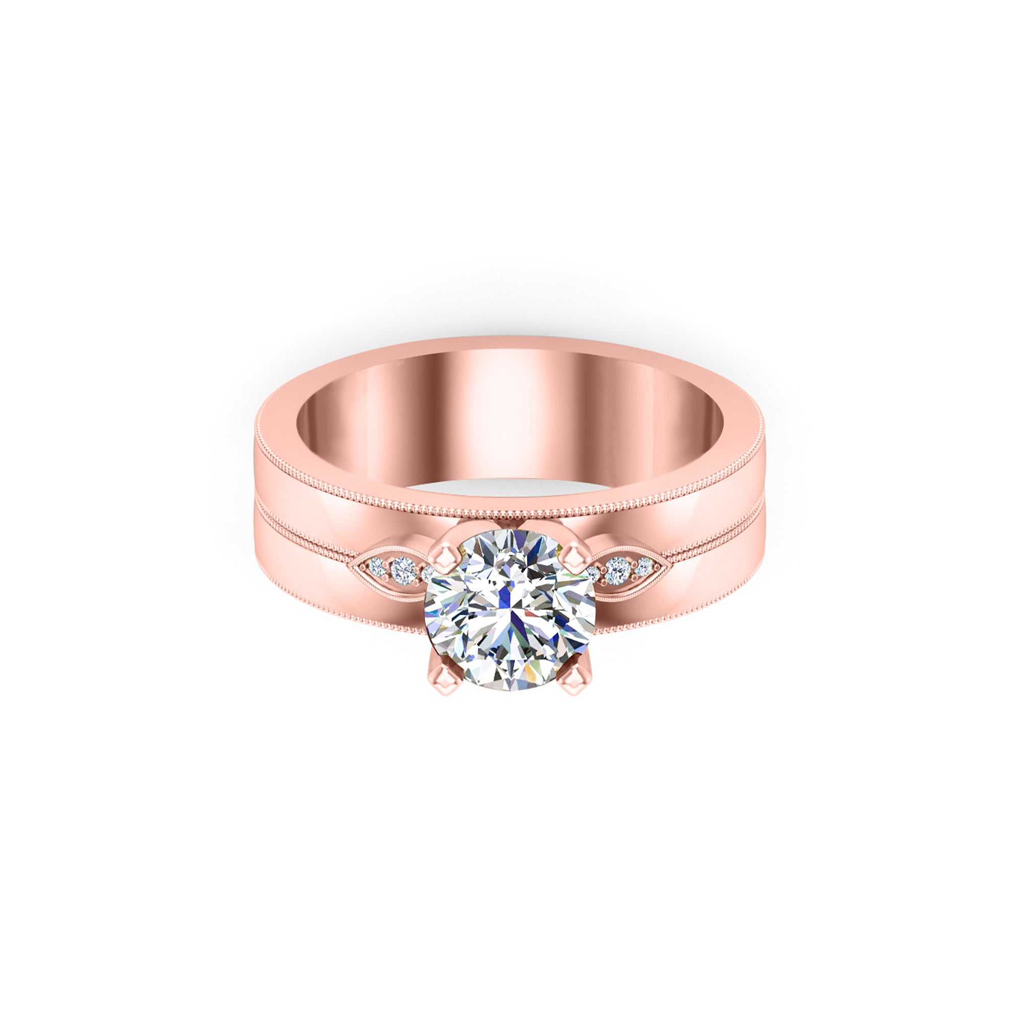 Solitario rotondo in moissanite RKC con accenti Anello da donna in argento placcato in oro giallo 14 carati Peso 6,60 g Larghezza 5,60 mm