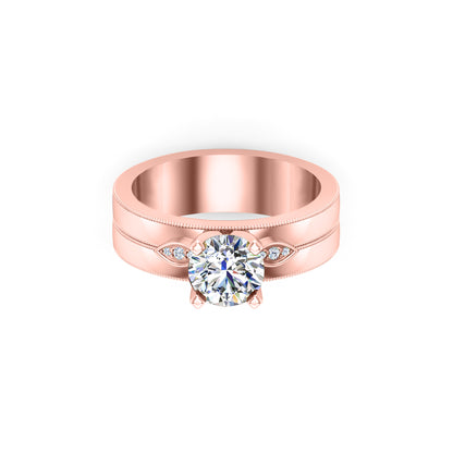 Solitario rotondo in moissanite RKC con accenti Anello da donna in argento placcato in oro giallo 14 carati Peso 6,60 g Larghezza 5,60 mm
