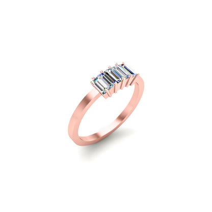 RKC Baguette Moissanit Damen-Geschenkring mit Versprechensband, 925er Silber, 14 Karat Gelbgold vergoldet, Gewicht 1,60 g, Breite 1,60 mm