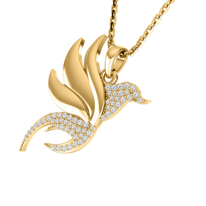 RKC 0,23 Karat Moissanit-Flügel-Charm-Anhänger, 925er Silberschmuck, 14 Karat Gelbgold vergoldet, Gewicht 4,50 g, Höhe 24 mm