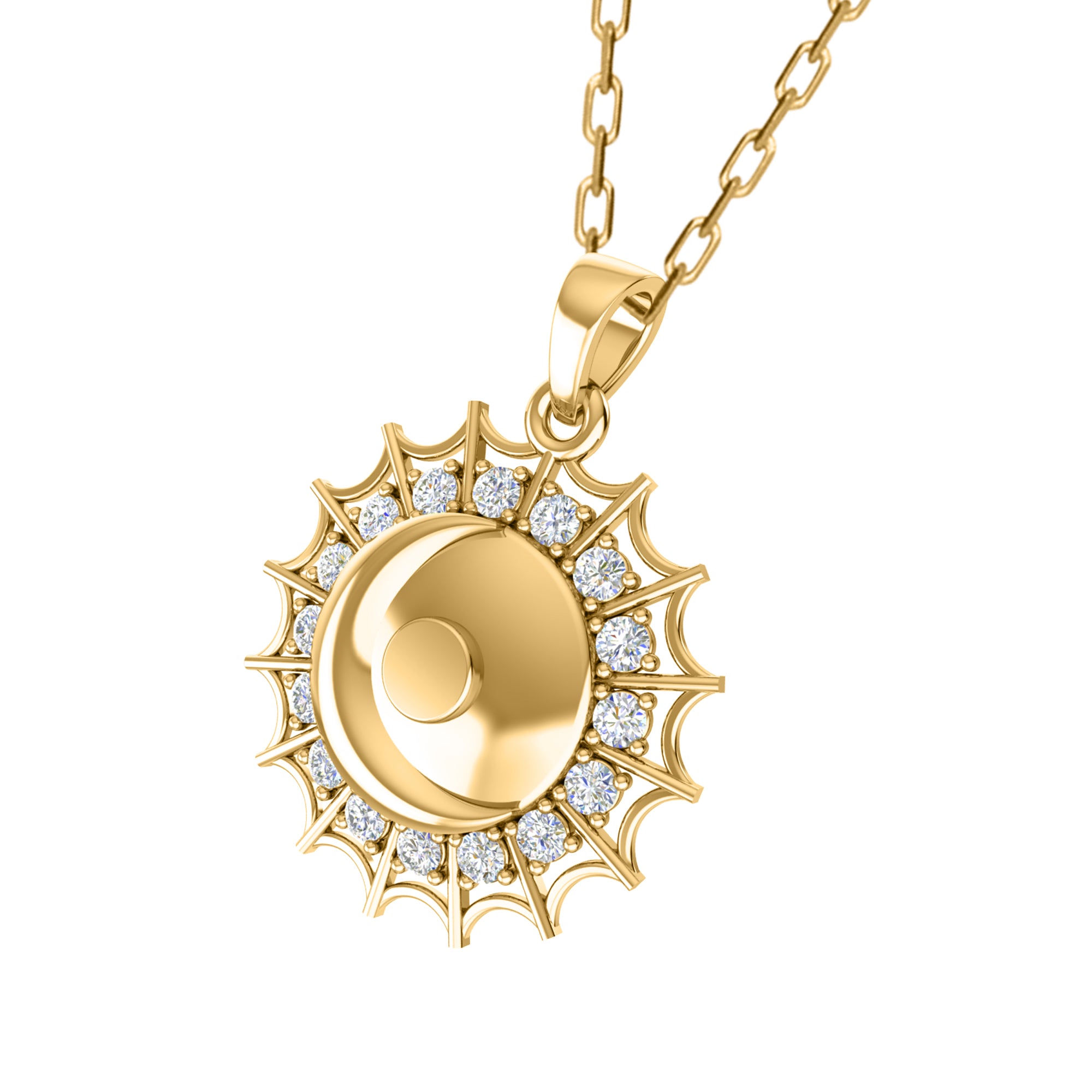 Ciondolo luna Moissanite RKC da 0,48 ct, gioielli in argento 925, placcato oro giallo 14 carati, 4,80 g, altezza 27 mm