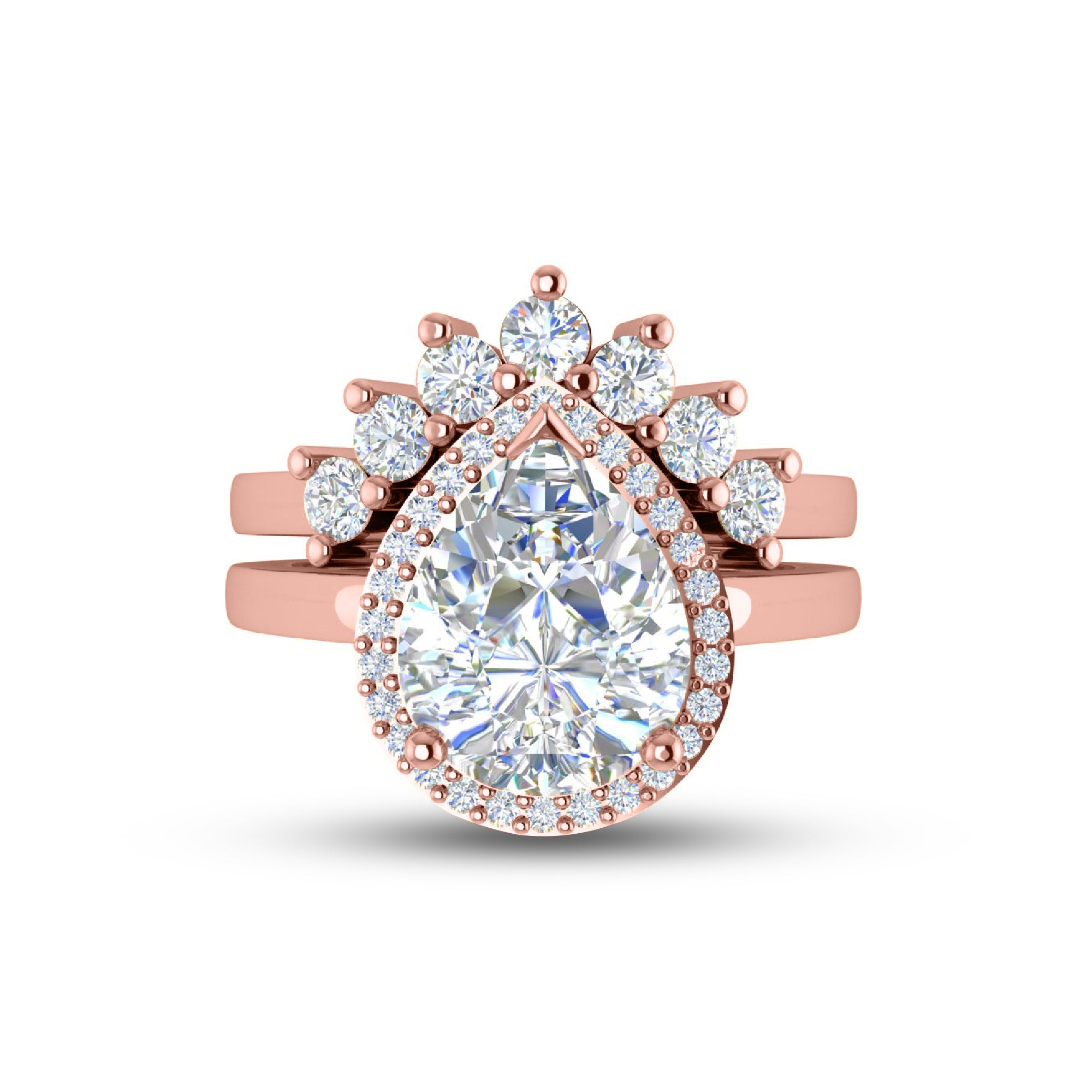 RKC 2,93 ct taglio a pera moissanite affascinante set da sposa in argento 925 per donna placcato oro rosa 14 carati peso 6,5 g