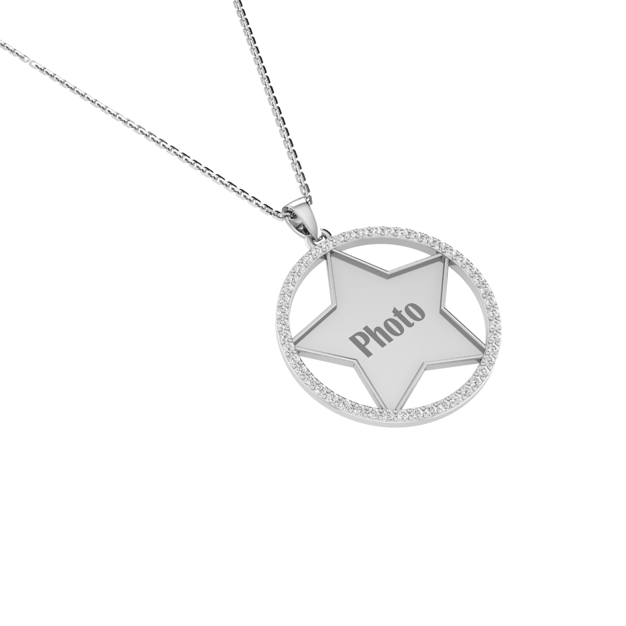 RKC Star Shape Cubic Zirconia Memory Add Own Photo Pendant 14k Yellow Gold Plated Weight-5.50 gm
