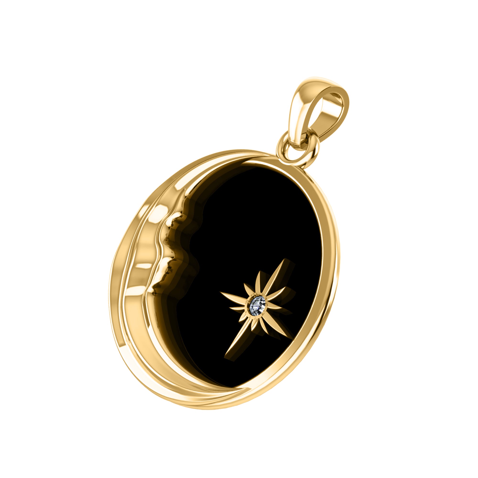 RKC 0,015 Karat Halbmond-Emaille-Moissanit-Anhänger, 925er Silberschmuck, 14 Karat Weißgold vergoldet, Gewicht 5,50 g, Höhe 26,50 mm