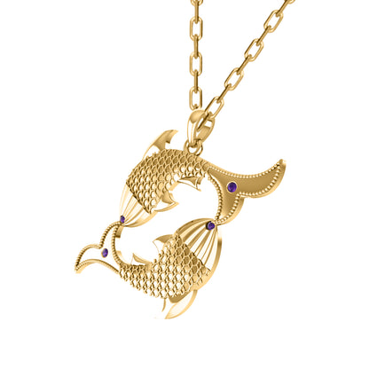 RKC 0,04 Karat Amethyst-Fisch-Anhänger, 925er Silberschmuck, 14 Karat Roségold vergoldet, 5,50 g, Höhe 30 mm