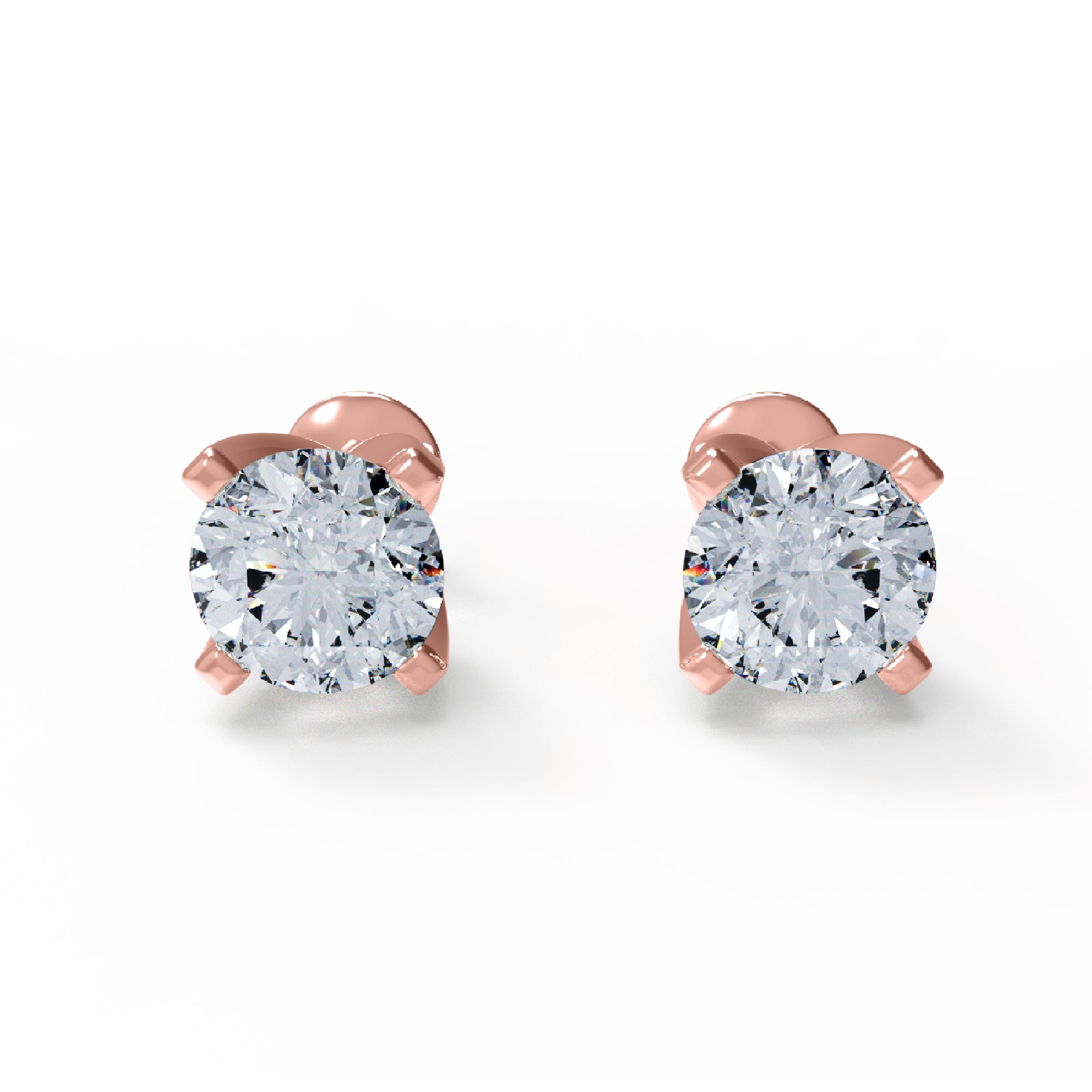 RKC 925 Sterling Silber Unisex-Ohrstecker mit vier Zinken, 14 Karat Gelb, Produktgewicht: 1,60 GM, Höhe: 5,50 mm