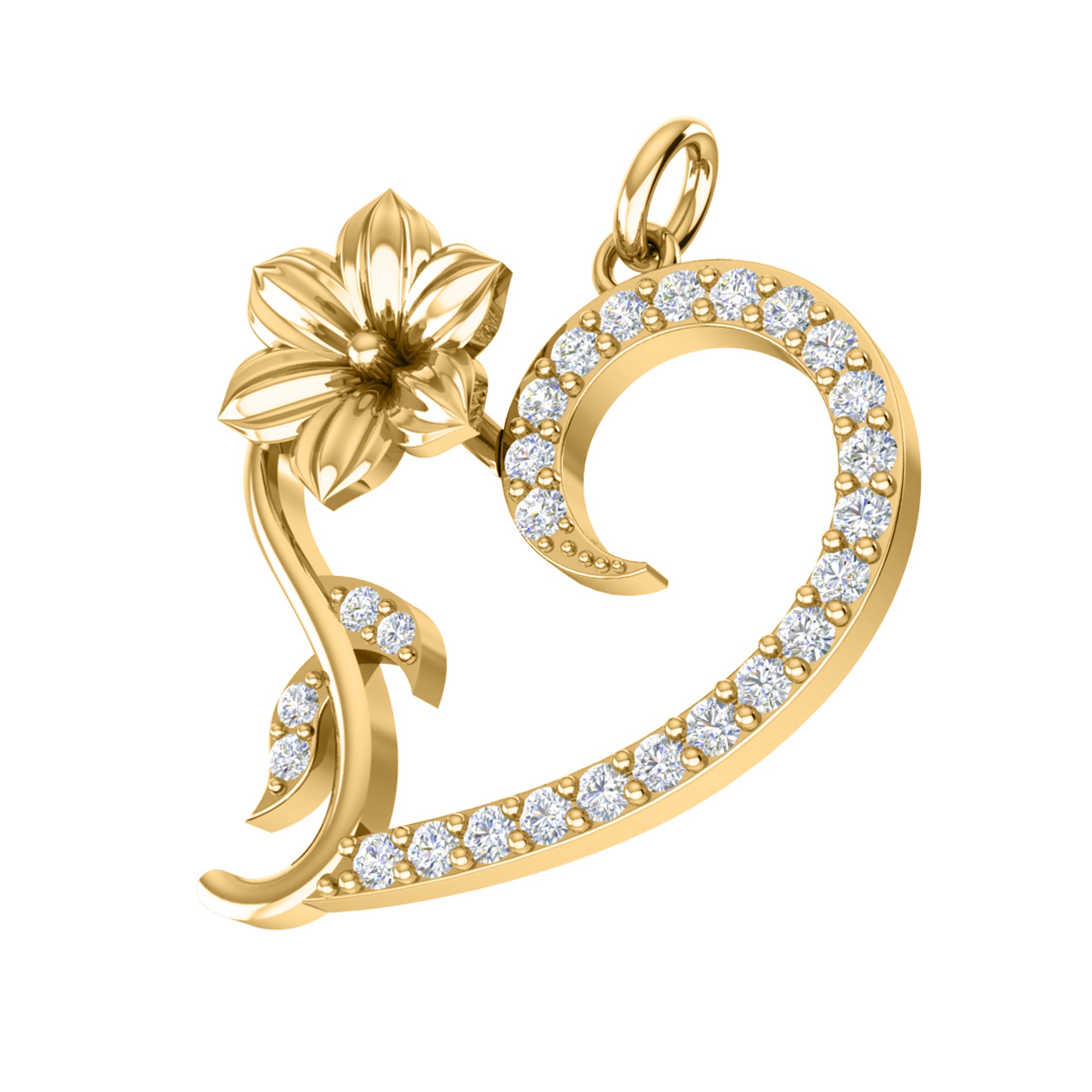 RKC Ciondolo a forma di cuore in moissanite da 0,36 ct, gioielli in argento 925, placcato in oro giallo 14 carati, peso 4,50 g, altezza 25,20 mm
