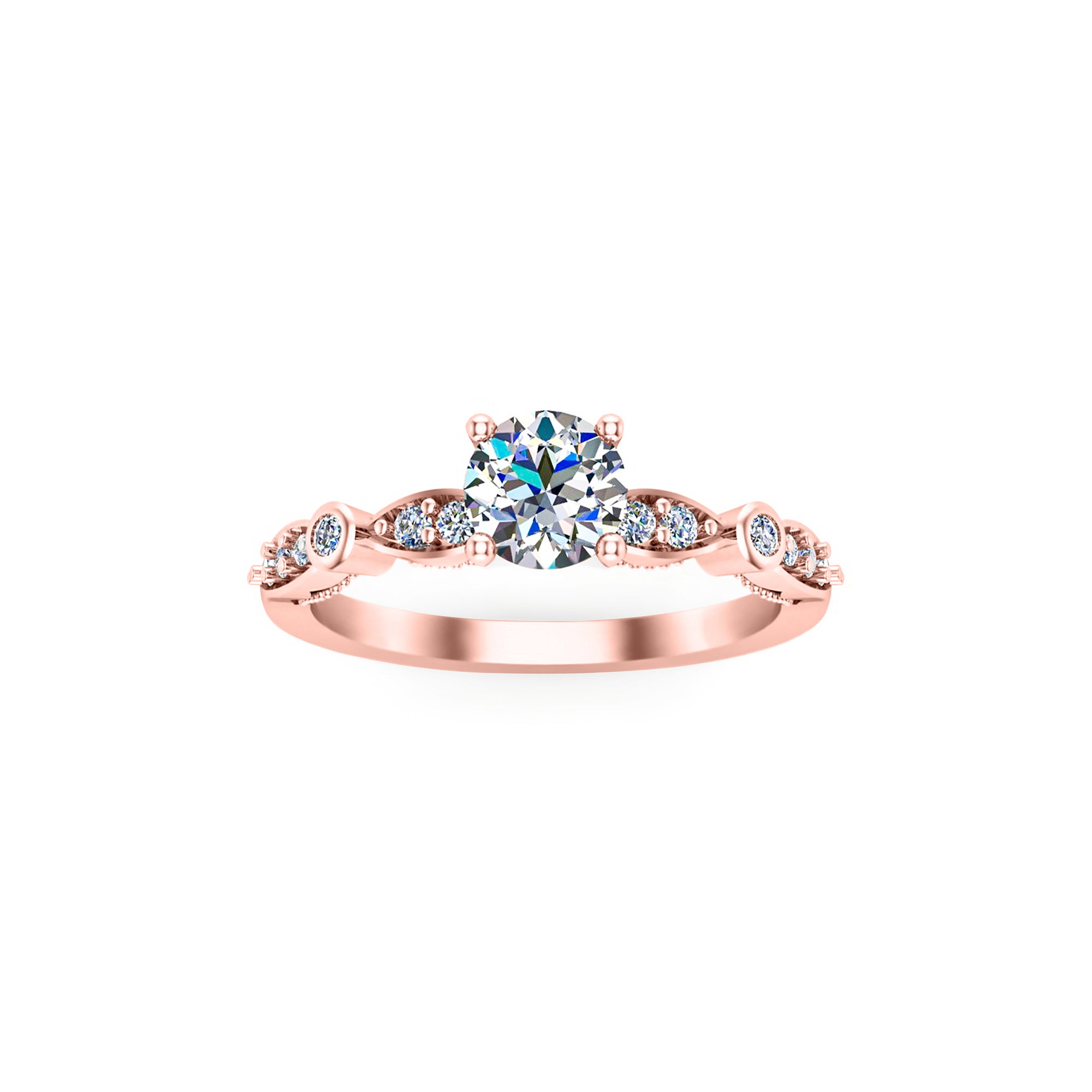 RKC Runder Moissanit-Solitärring mit Akzenten für Damen, Hochzeit, Verlobungsring, 14 Karat Gelbgold mit einem Gewicht von über 2 g, Breite 1,60 mm