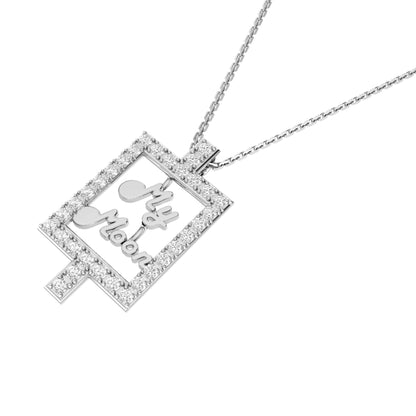 RKC 14k Yellow Gold Plated My MOM Frame Moissanite Pendant With Link Chain For Women's