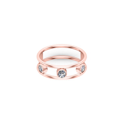 RKC 3 mm Moissanit-Ehering mit drei Lünetten als Geschenk, 925er Silber, 14 Karat Roségold vergoldet, Gewicht 2,20 g, Breite 6 mm