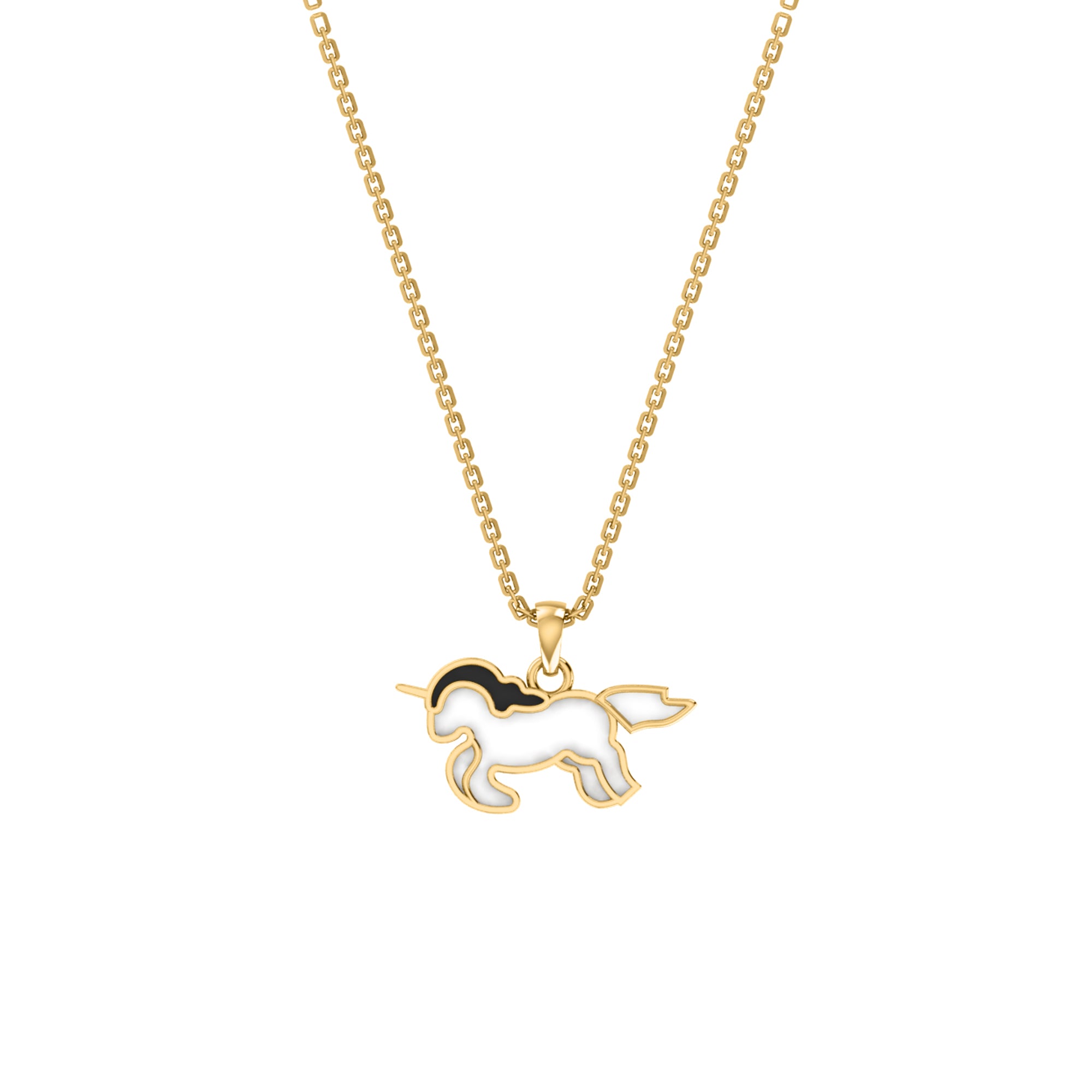RKC Emaille-Einhorn-Anhänger, 925er Silber, Schmuck, 14 Karat Gelbgold vergoldet, Produktgewicht: 3,80 g, Höhe: 12,00 mm
