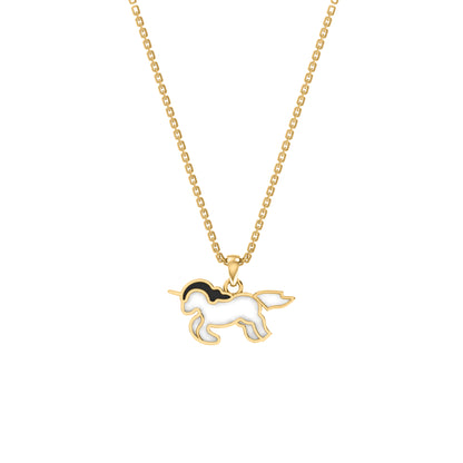 RKC Emaille-Einhorn-Anhänger, 925er Silber, Schmuck, 14 Karat Gelbgold vergoldet, Produktgewicht: 3,80 g, Höhe: 12,00 mm
