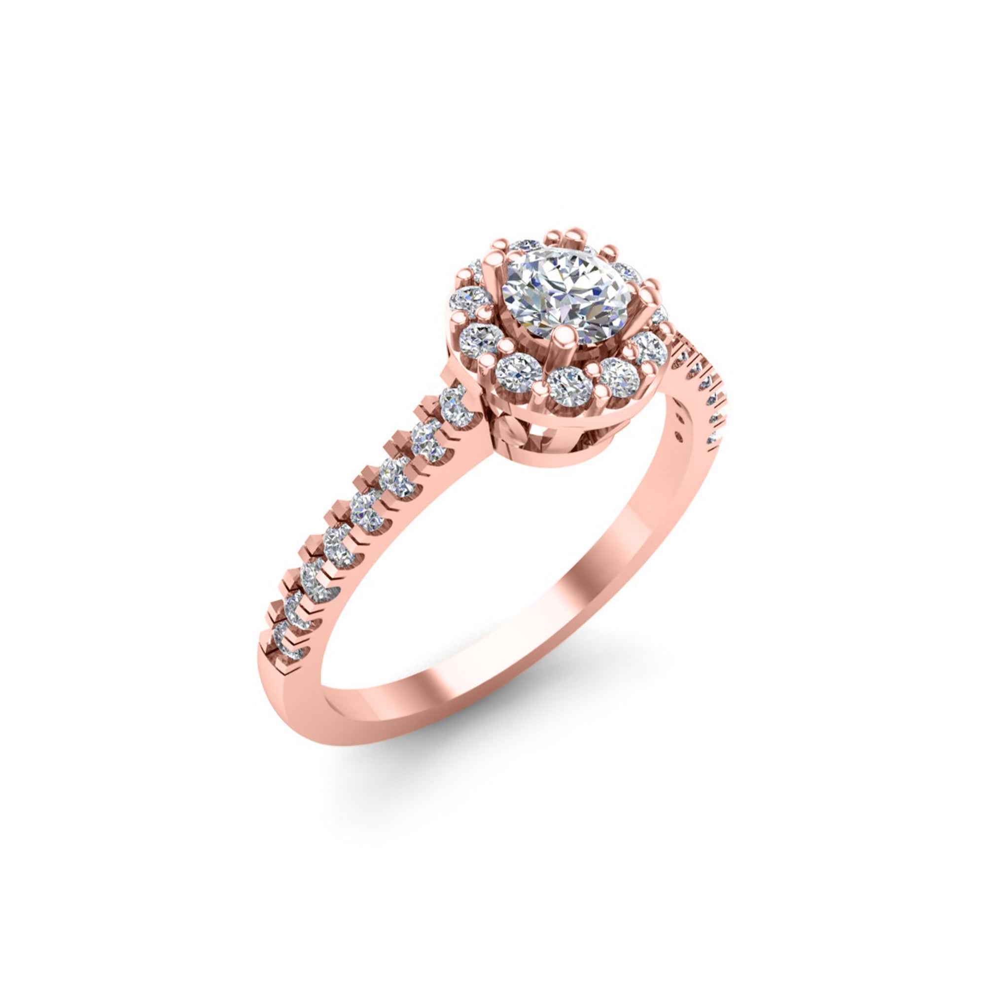 Anello di fidanzamento RKC Moissanite taglio rotondo Halo Flower Halo per donna argento 925 placcato oro giallo 14 carati peso 1,60 g