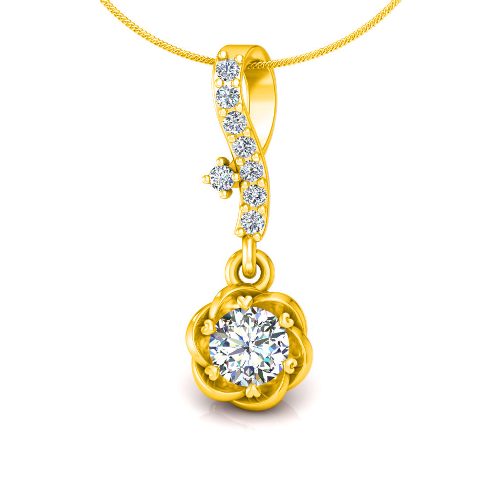 RKC 925 Sterling Silber Blumentropfen 0,35 Karat Moissanit-Anhänger, 14 Karat zweifarbig vergoldet, Gewicht 2,8 g, Höhe 18 mm