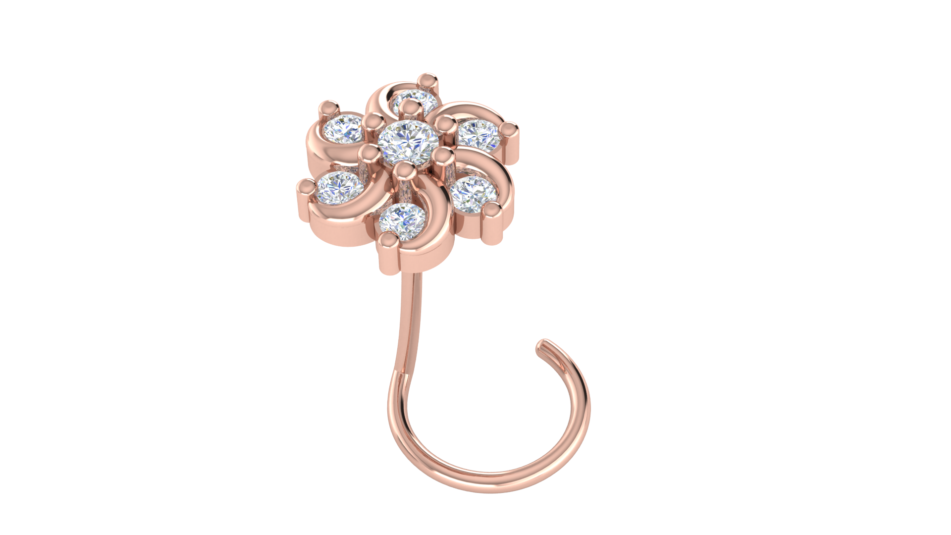 RKC JEWELRY Damen-Nasennadel mit floralem Moissanit-Motiv aus 925er-Sterlingsilber, 14 Karat Gelbgold vergoldet, Gewicht 1,00 g