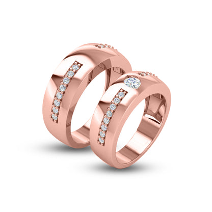 RKC 925 Sterling Silber Moissanit Paar Ringbänder für Sie und Ihn, 14K Weißgold vergoldet, Gewicht 7 g