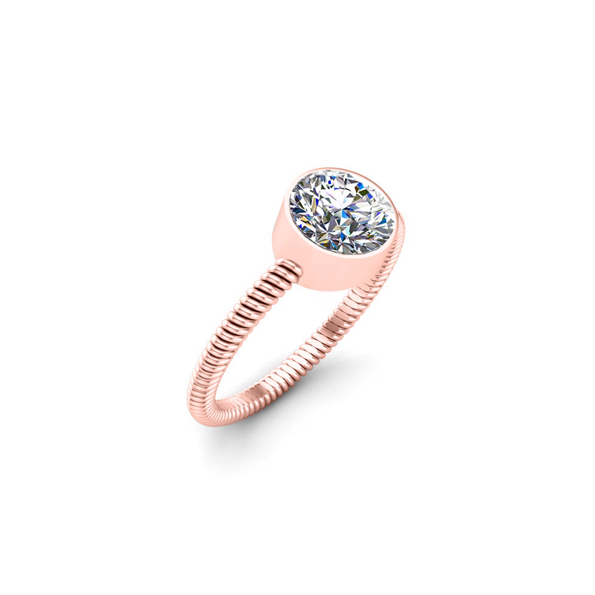 Anello con castone solitario unisex rotondo in moissanite rotondo RKC in argento 925 placcato in oro rosa 14 carati peso 1,80 g larghezza 1,70 mm