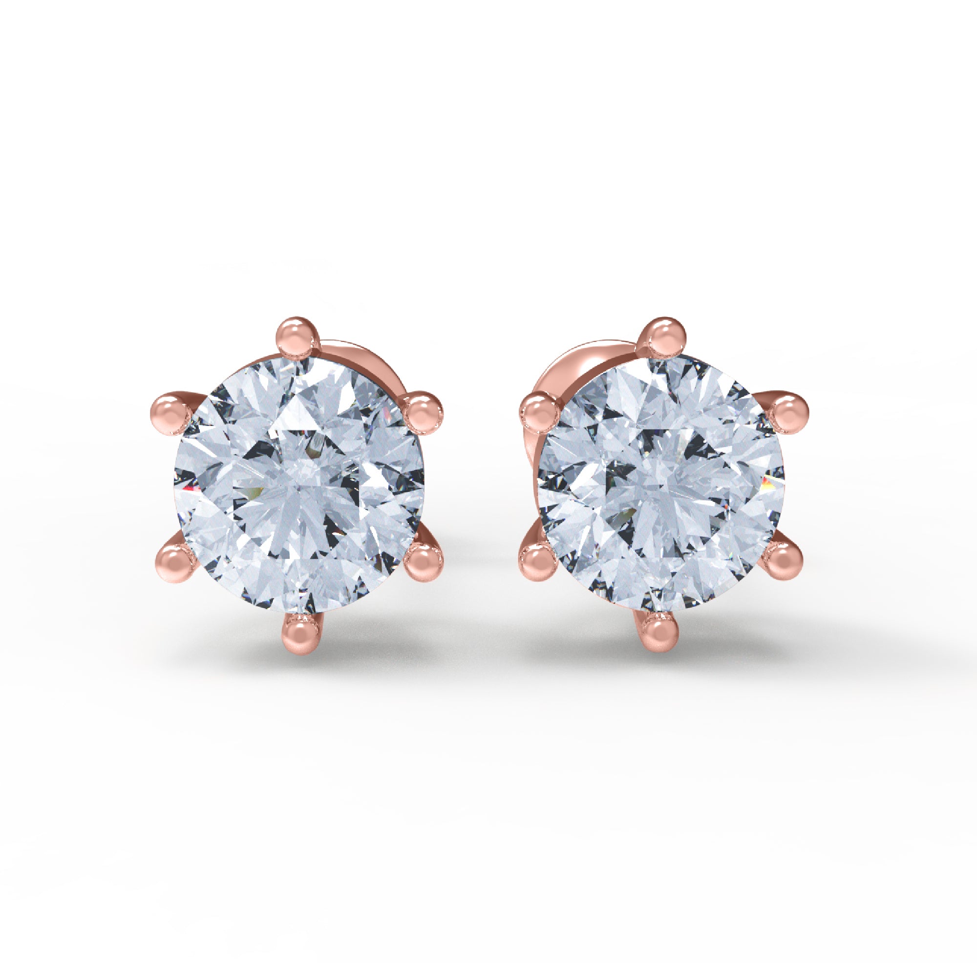 RKC Damen-Solitär-Ohrstecker aus 925er-Sterlingsilber, sechs Zinken, 14 Karat Rose über Produktgewicht: 1,20 GM, Steinhöhe: 3,80 mm