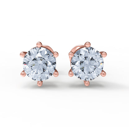 RKC Damen-Solitär-Ohrstecker aus 925er-Sterlingsilber, sechs Zinken, 14 Karat Rose über Produktgewicht: 1,20 GM, Steinhöhe: 3,80 mm