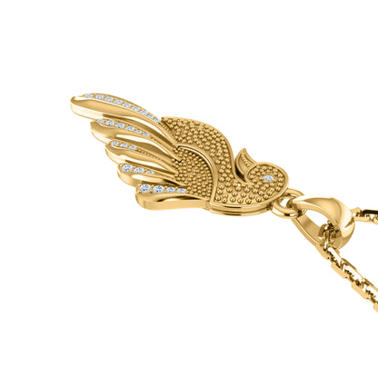 RKC 0,10 ct Moissanit Schwan Charm Anhänger Halskette 925 Silber Schmuck 14 K Roségold vergoldet Gewicht 4,50 g Höhe 24,50 mm