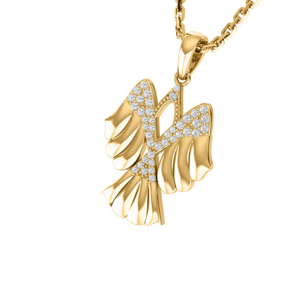 RKC 0,14 Karat Moissanit-Flügel-Anhänger, 925er Silberschmuck, 14 Karat Gelbgold vergoldet, Gewicht 4,00 g, Höhe 17,50 mm