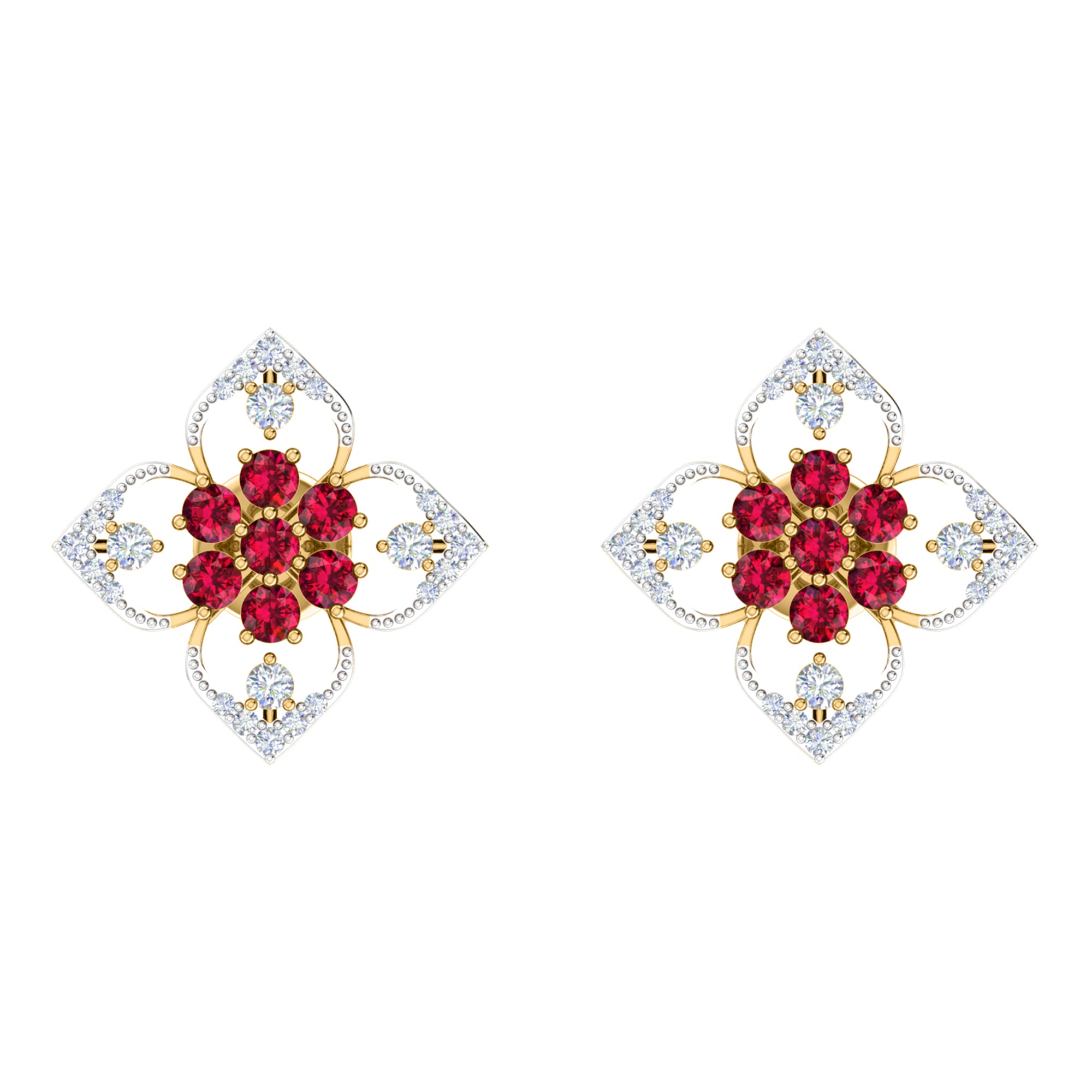 RKC 925 Sterling Silber Damen-Ohrring mit Blumenmuster für den täglichen Gebrauch, 14 Karat Gelb, Produktgewicht: 2,80 GM, Höhe: 14,70 mm