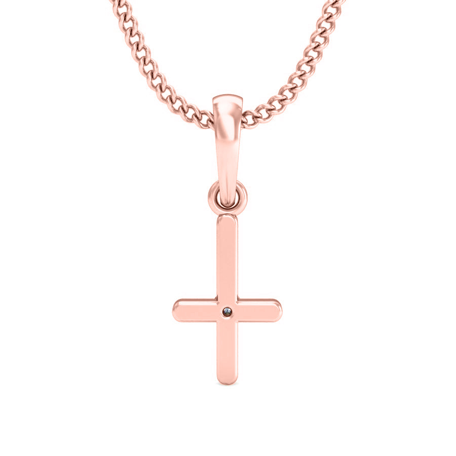 RKC Ciondolo in moissanite da donna in argento 925 con croce religiosa da 0,015 ct, placcato in oro giallo 14 carati, peso 2,4 g, altezza 15 mm
