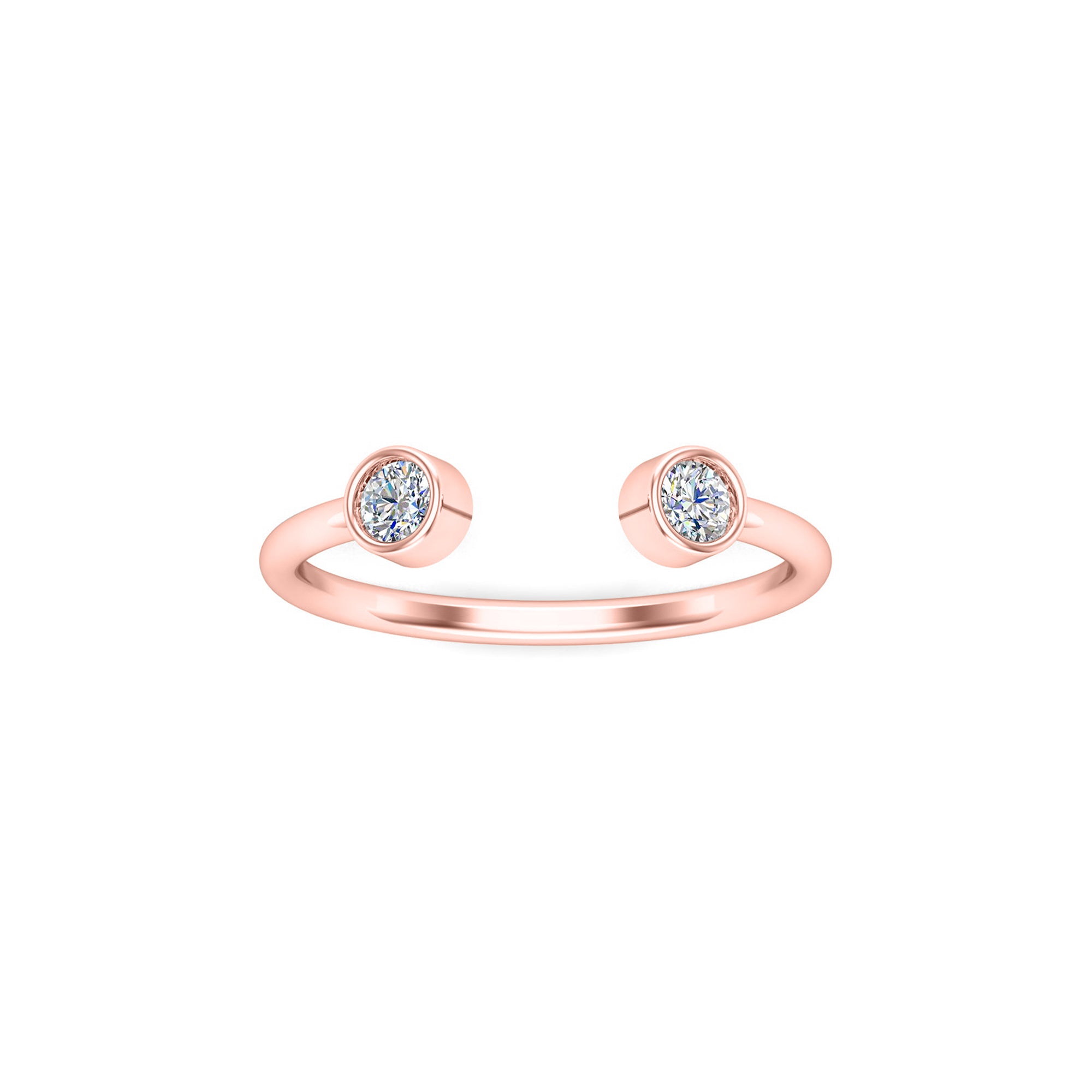 RKC Runder Moissanit-Ring mit zwei offenen Steinen für Damen, 925er Sterlingsilber, 14 Karat Roségold vergoldet, Gewicht 1,25 g, Breite 1,60 mm