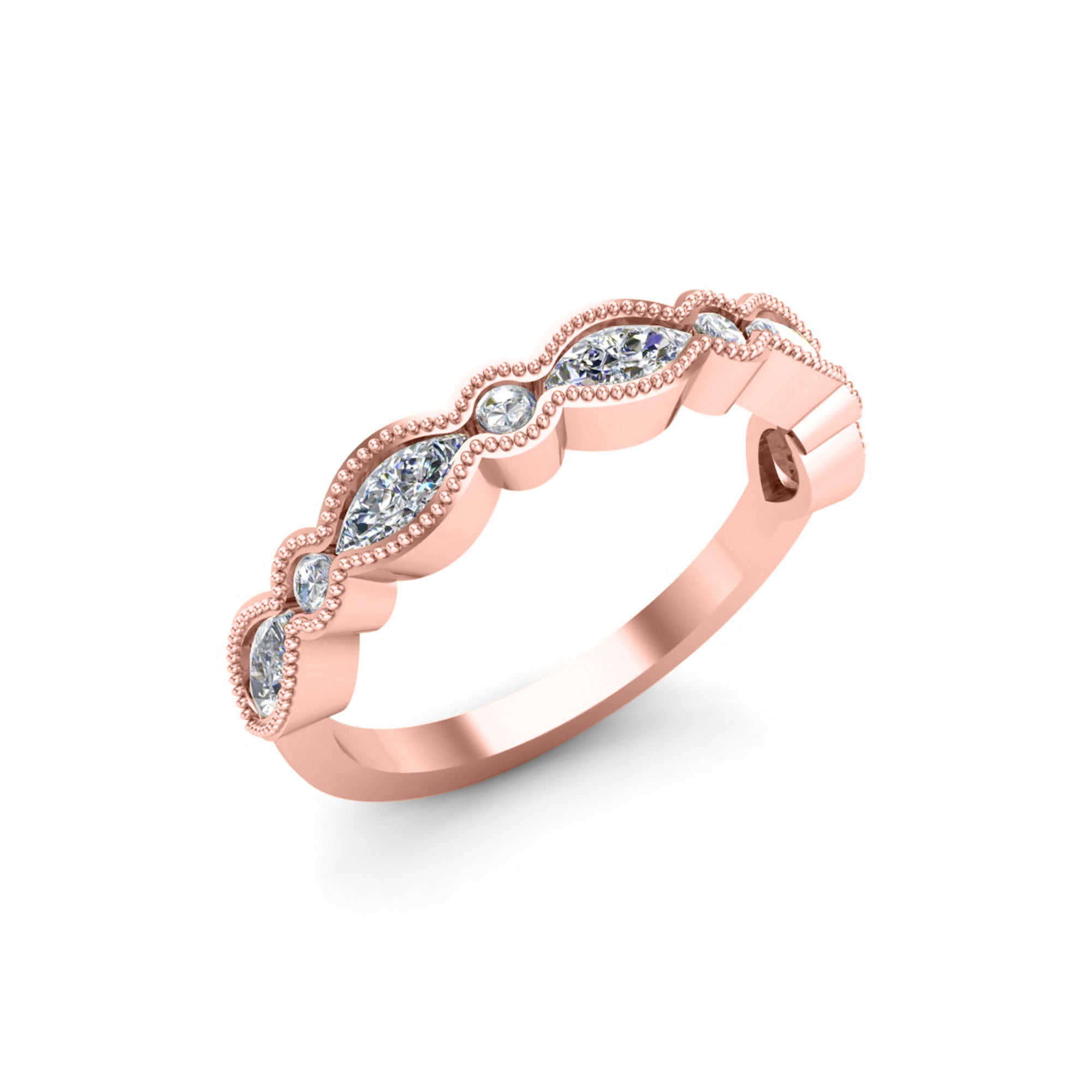 Anello a fascia minimalista da donna RKC Marquise Moissanite Anello in argento sterling 925 placcato oro rosa 14 carati Peso 2 g Larghezza 1,80 mm