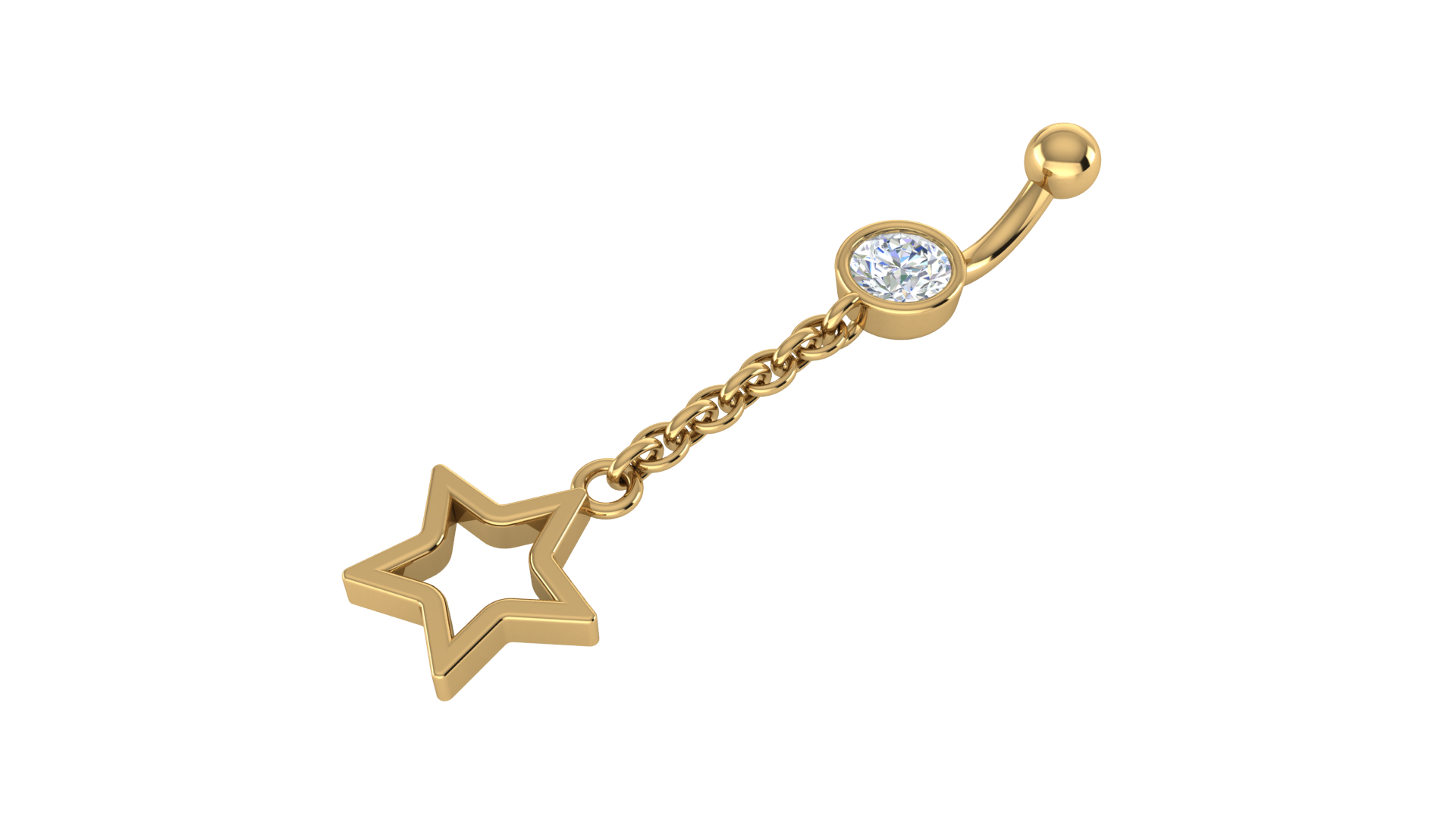 RKC JEWELRY 925 Sterling Silber Drop Star Damen-Bauchnabel, 14 Karat Gelbgold vergoldet, Gewicht 1,20 GM, Höhe 35 mm
