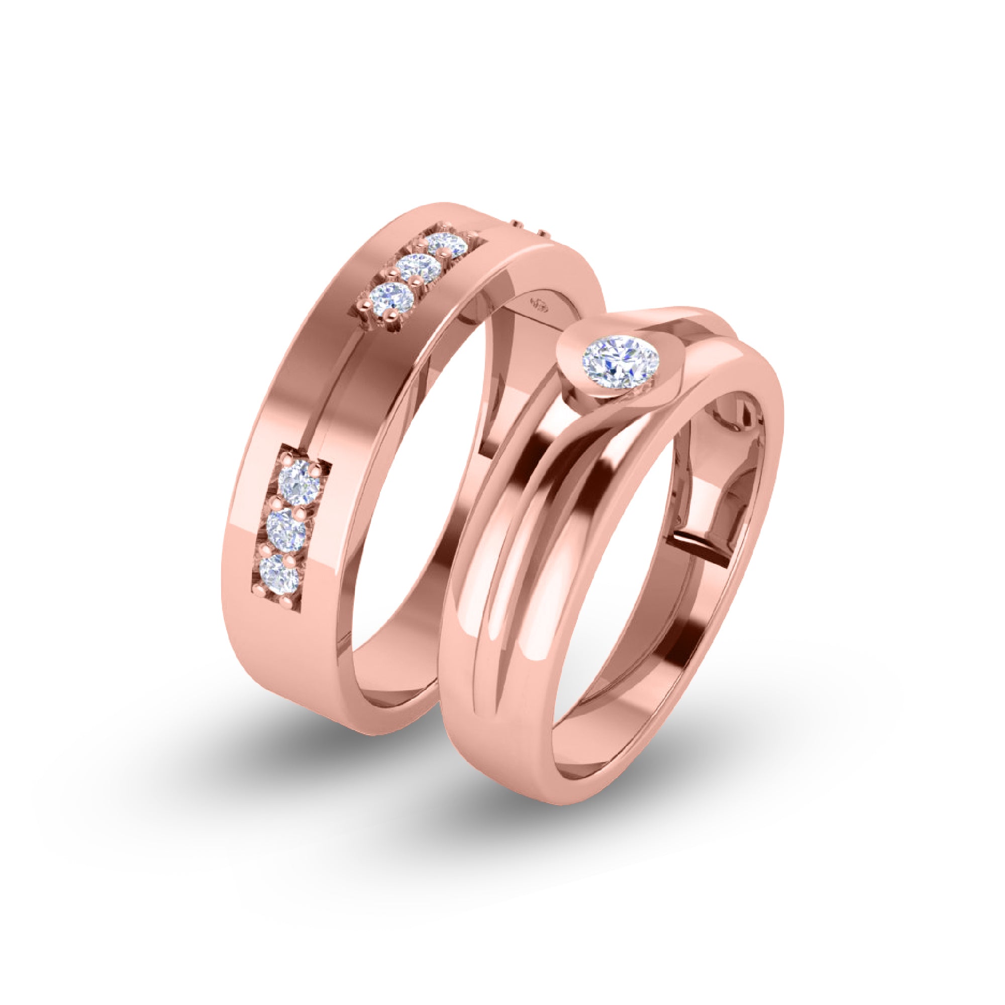 RKC Runde 0,44 Karat Moissanit-925-Silber-Hochzeitspaar-Bänder für die Braut, 14 Karat Roségold vergoldet, Gewicht 8 g