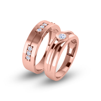RKC Runde 0,44 Karat Moissanit-925-Silber-Hochzeitspaar-Bänder für die Braut, 14 Karat Roségold vergoldet, Gewicht 8 g