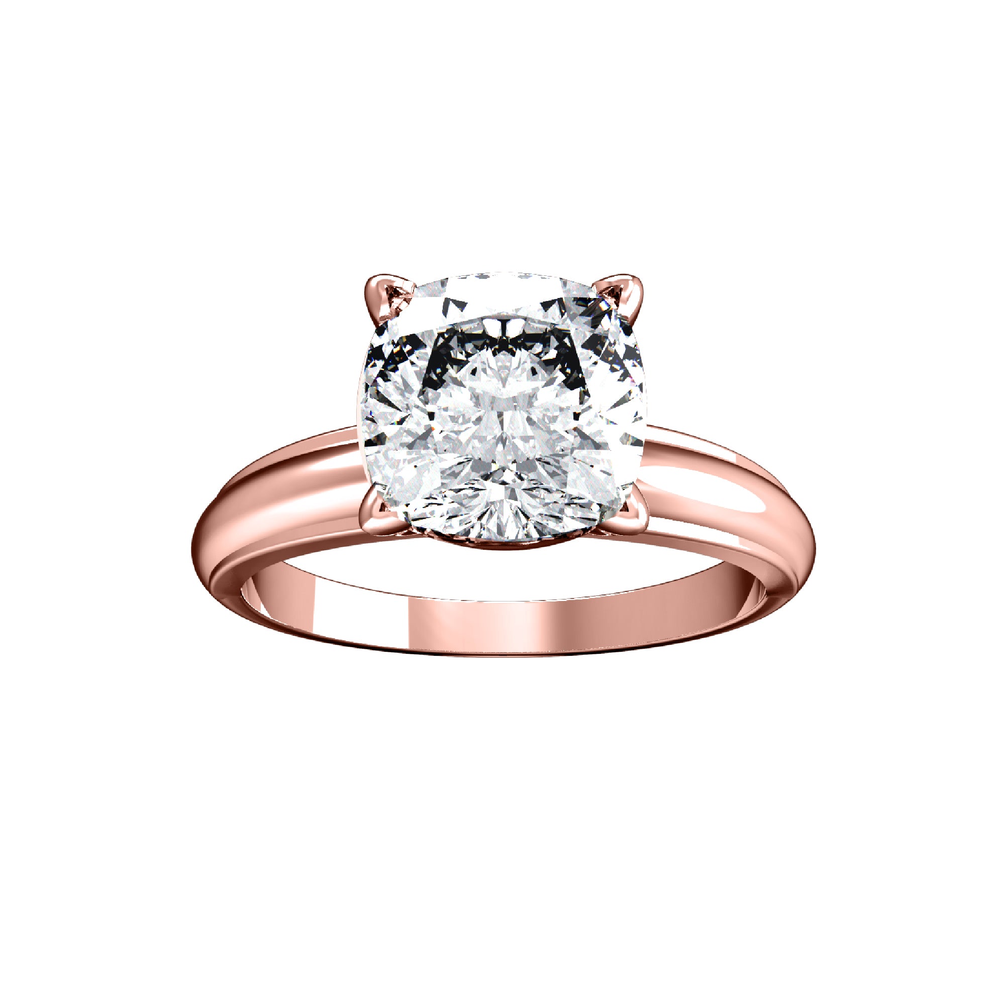 RKC Taglio cuscino Moissanite Solitaire Valentine Propose Anello Argento sterling 925 Oro rosa 14 carati su peso 3,60 g Larghezza 2,30 mm