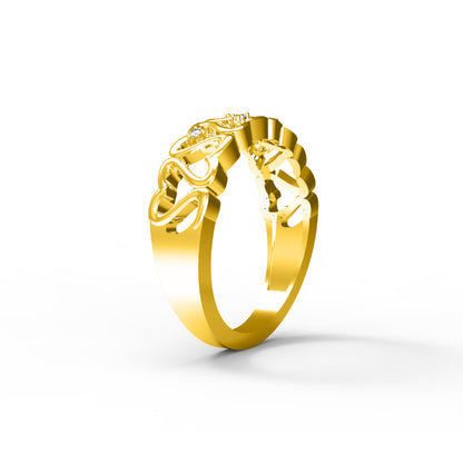 RKC Moissanite Anello a fascia regalo di compleanno a forma di cuore per la mamma Argento 925 placcato oro giallo 14 carati Peso 4 g Larghezza 2,20 MM