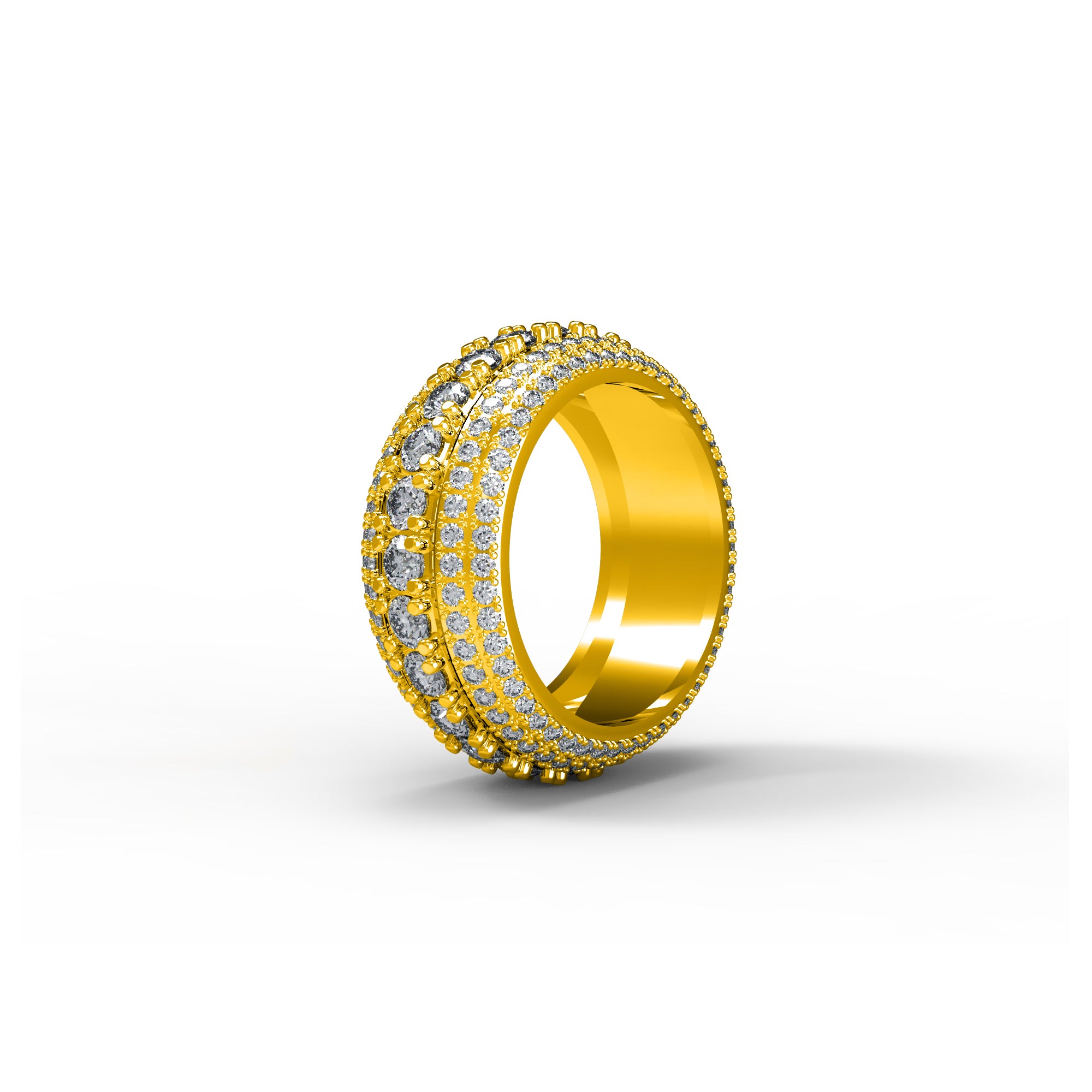RKC 4,5 Karat Rundschliff-Moissanit-Verlobungsring, 925er Silber, 14 Karat Gelbgold plattiert, Herrenband, Gewicht 10 g