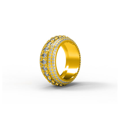 RKC 4,5 Karat Rundschliff-Moissanit-Verlobungsring, 925er Silber, 14 Karat Gelbgold plattiert, Herrenband, Gewicht 10 g