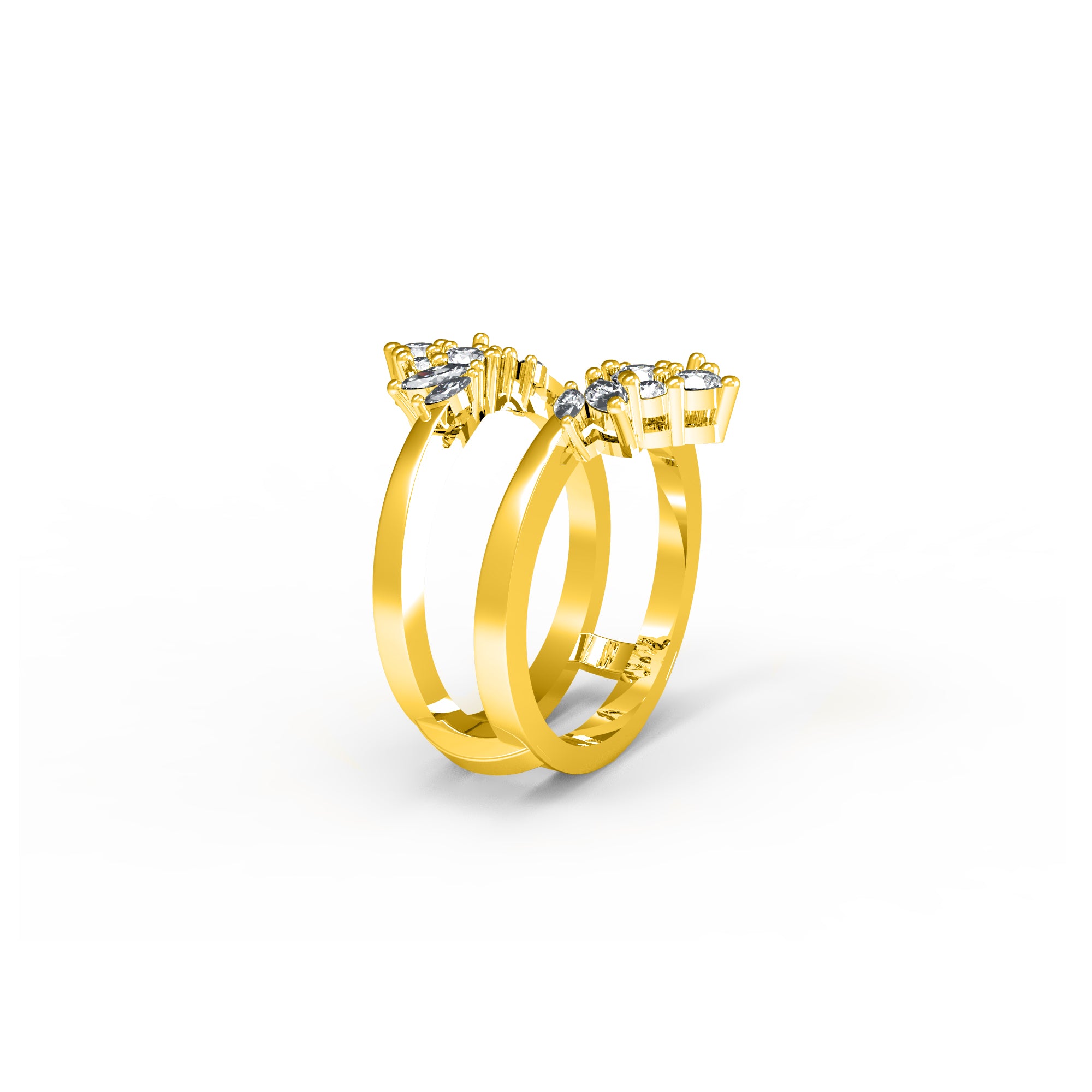 RKC Runder Moissanit Marquise Enhancer Ehering, Jackenring, 925er Sterlingsilber, 14 Karat Gelbgold vergoldet, Gewicht 5 g