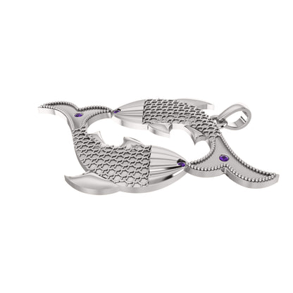 RKC 0,04 Karat Amethyst-Fisch-Anhänger, 925er Silberschmuck, 14 Karat Roségold vergoldet, 5,50 g, Höhe 30 mm