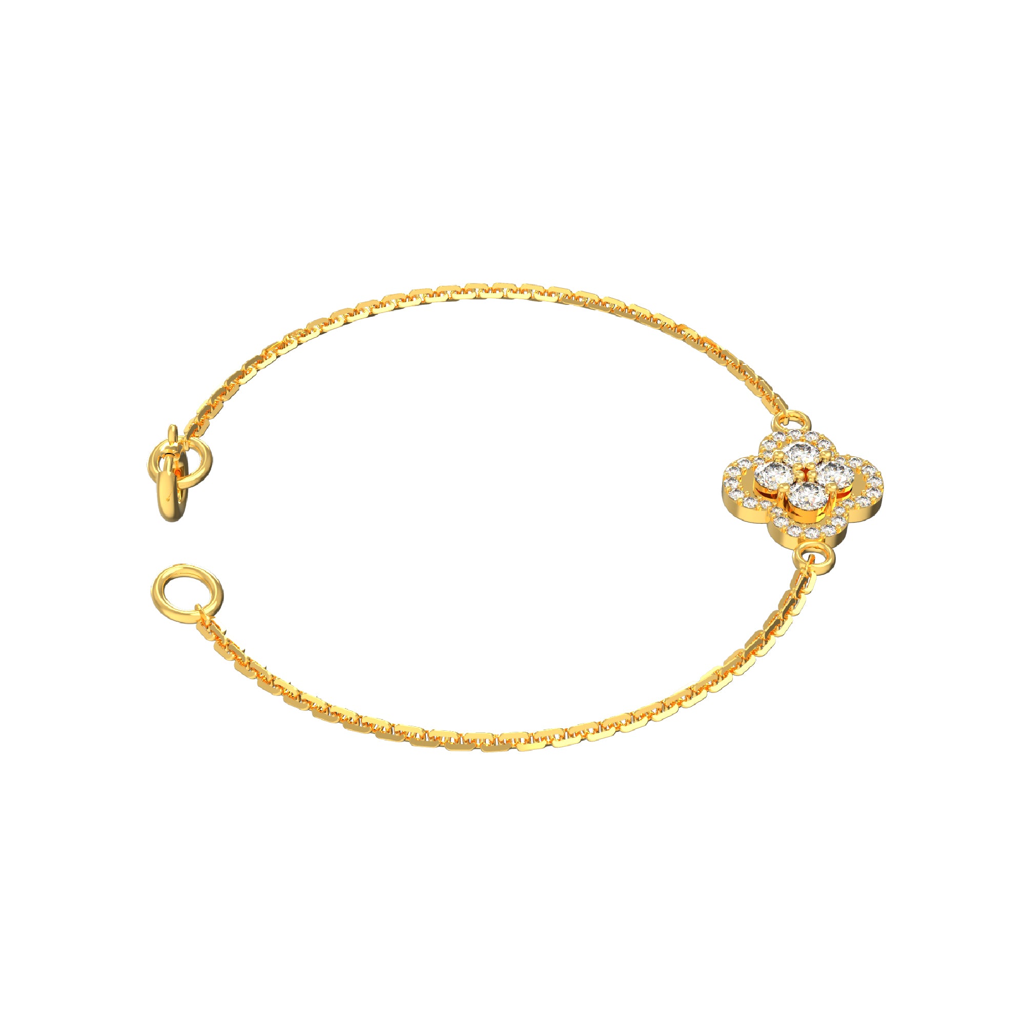 Bracciale da donna floreale in moissanite RKC in argento sterling 925 da 1,00 ct, placcato in oro giallo 14 carati, peso 2,85 ct