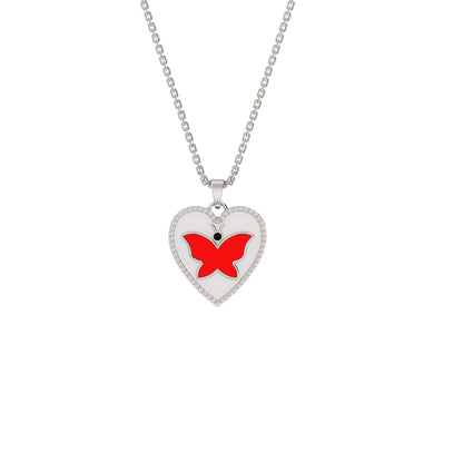 RKC 0,14 Karat Moissanit-Herz-Emaille-Anhänger-Halskette, 925er Silber, Schmuck, 14 Karat Gelbgold vergoldet, Produktgewicht: 4,50 g, Höhe: 18,50 mm