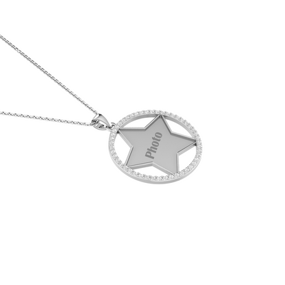 RKC Star Shape Cubic Zirconia Memory Add Own Photo Pendant 14k Yellow Gold Plated Weight-5.50 gm