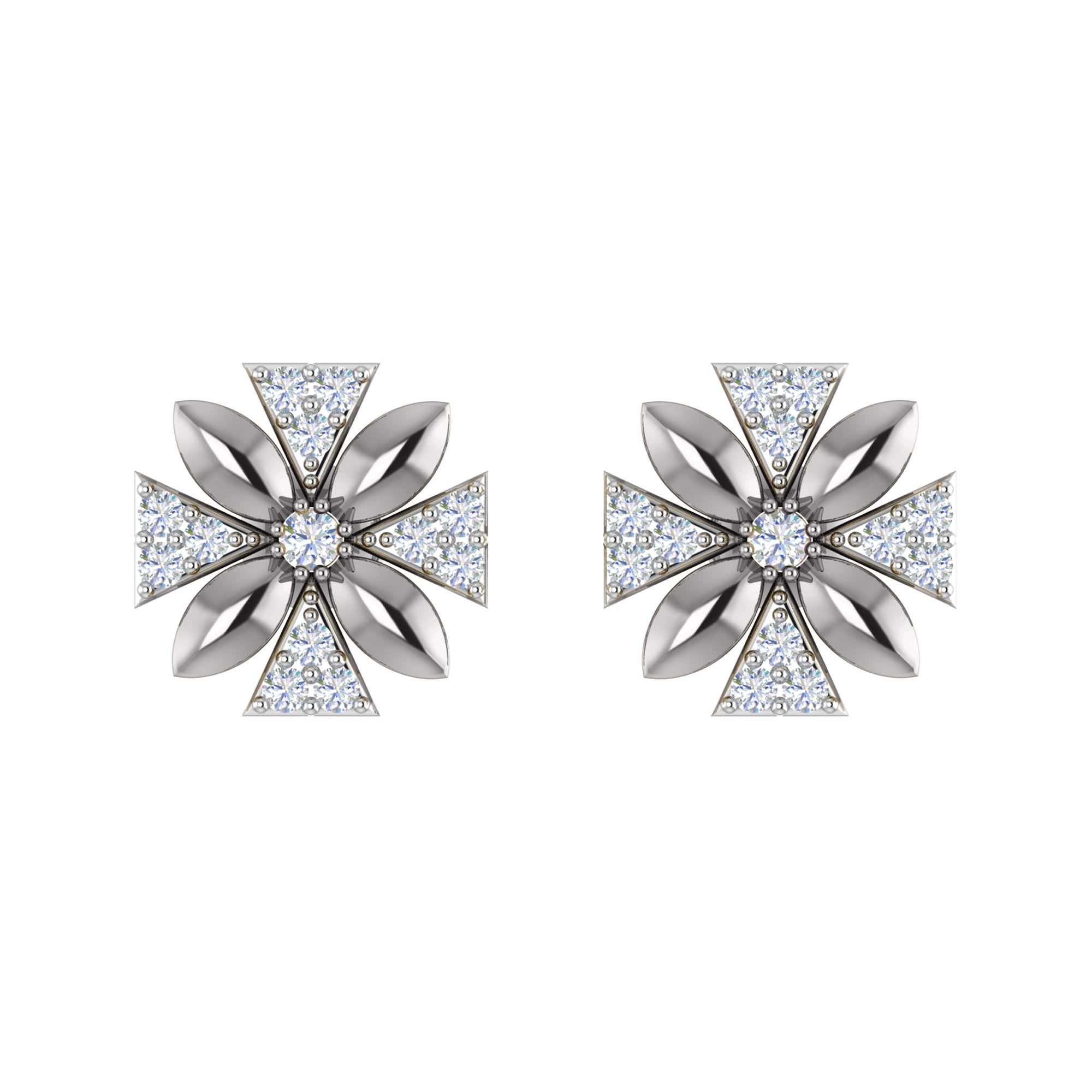 Orecchino da donna con motivo floreale push-back in argento sterling RKC 925, oro rosa 14 carati, peso 3,00 g, altezza 11,50 mm