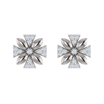 Orecchino da donna con motivo floreale push-back in argento sterling RKC 925, oro rosa 14 carati, peso 3,00 g, altezza 11,50 mm