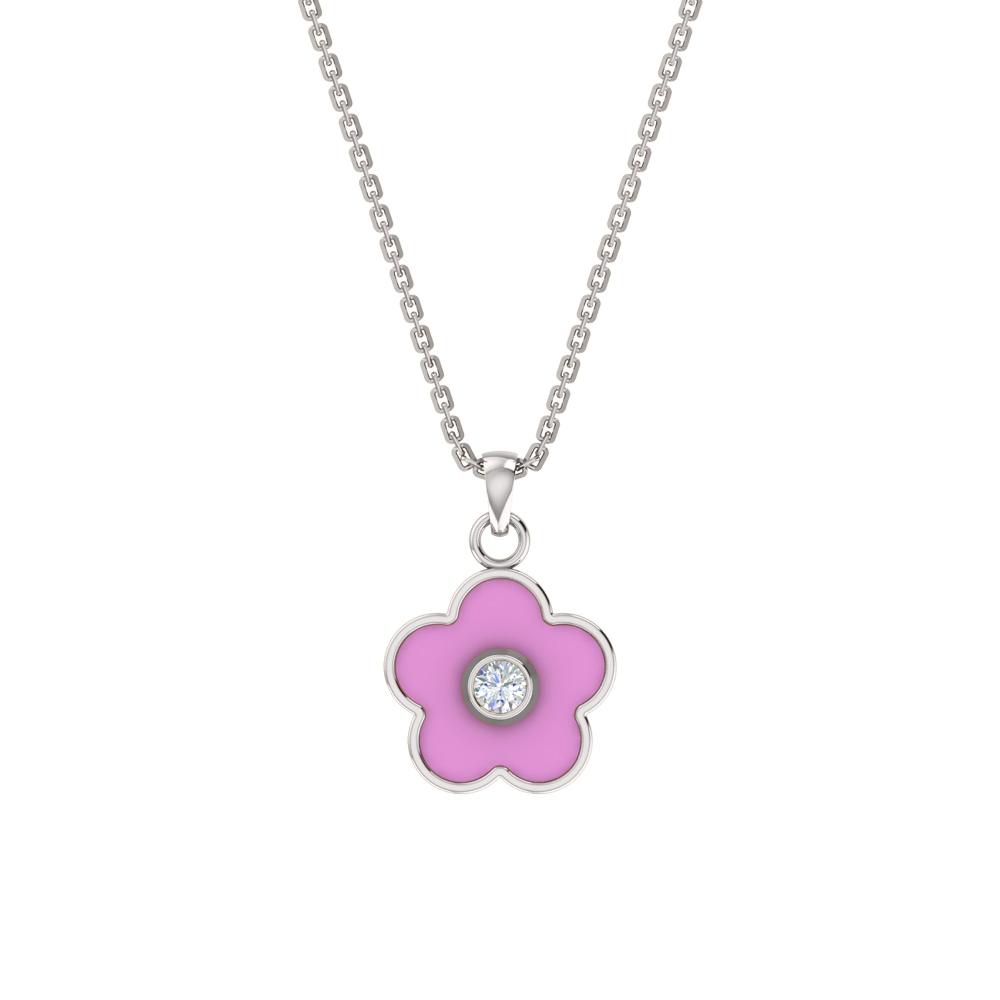 Ciondolo fiore in smalto moissanite da 0,16 ct RKC, gioielli in argento 925, placcato in oro giallo 14 carati, peso del prodotto: 4,20 g, altezza 16,00 mm