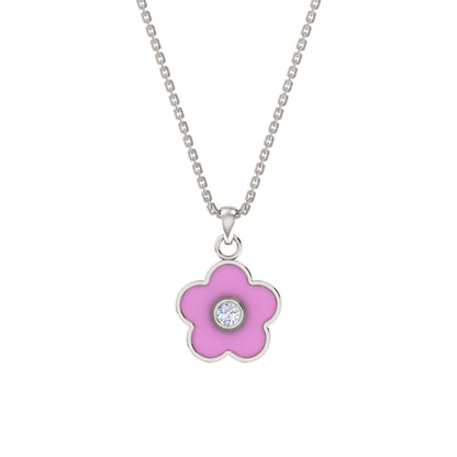 Ciondolo fiore in smalto moissanite da 0,16 ct RKC, gioielli in argento 925, placcato in oro giallo 14 carati, peso del prodotto: 4,20 g, altezza 16,00 mm