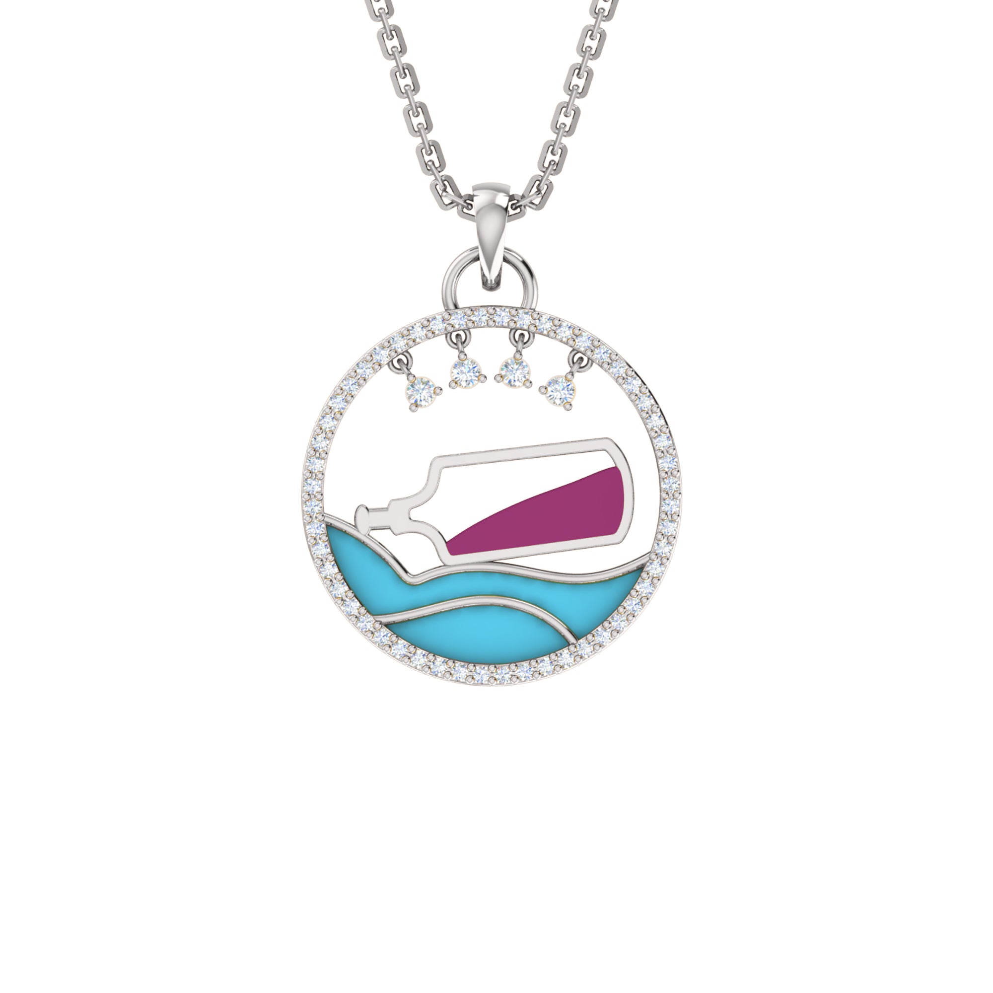 RKC 0.35 ct Enamel Moissanite Pendant 925 Silver Jewelry 14K Rose Gold Plated Wt 4.20gm Height 23.20mm