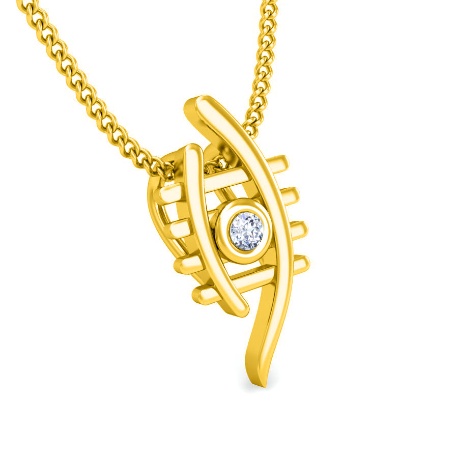 RKC Evil Eye Argento Ciondolo da donna in moissanite da 0,025 CT Finitura in oro giallo 14K Catena libera Peso 2,7 g Altezza 14 mm